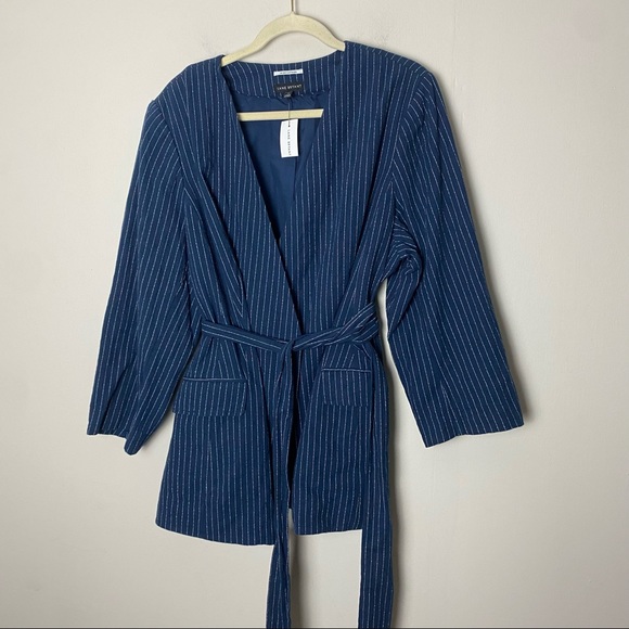 Lane Bryant NWT Linen Blend Dark Blue Striped Blazer women's size 24 - Picture 4 of 11